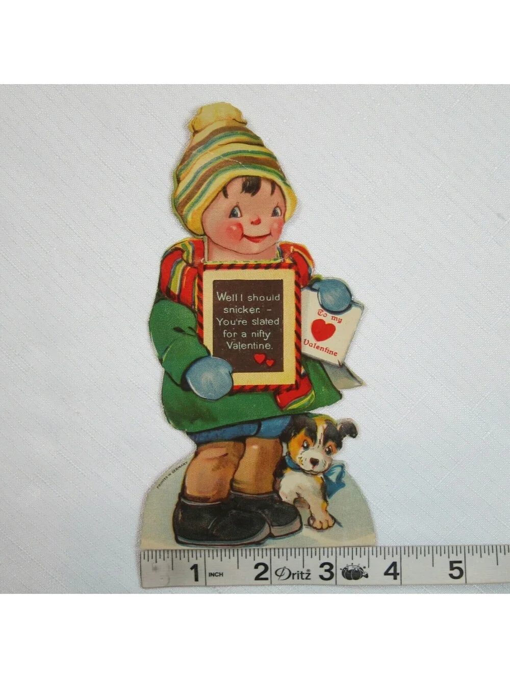 Vintage Valentine Card Boy & Puppy Dog Mechanical Moving Head Germany 20s-30s